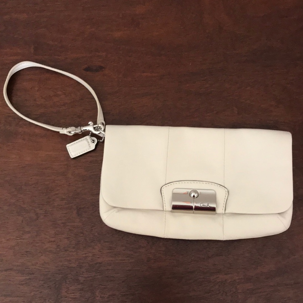 Off-White Leather Coach Clutch Wristlet, OS